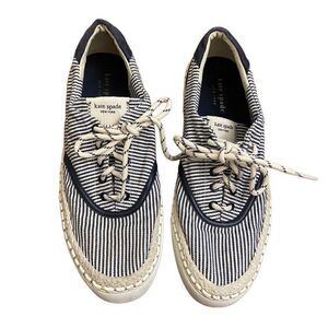 Kate Spade Boat Party Espadrille Sneakers Navy Blue & White Striped Nautical Siz
